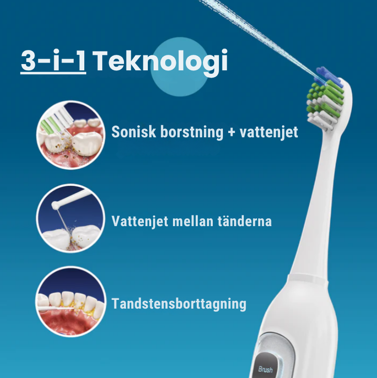 Oradent HydroSonic™ – 3-i-1 Elektrisk Tandborste